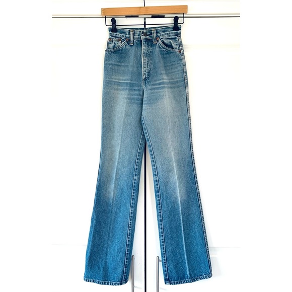 Vintage Levi's Jeans Big E Maroon Logo Tab High Rise Flare 60s 70s Size 23 x 32 - Picture 12 of 12